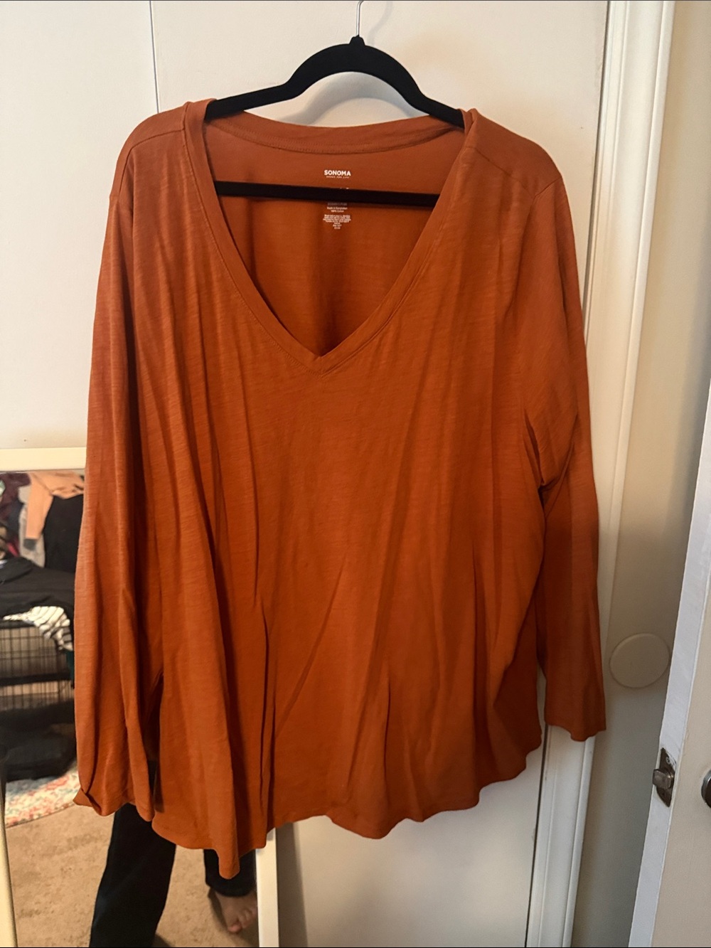 Sonoma Long Sleeve V-Neck Top in Rust Orange